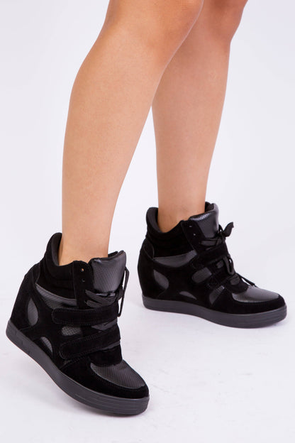 Priscilla|High Top|Wedge Sneakers|Black