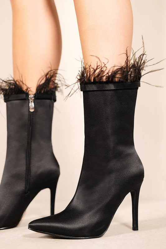 Is It My Turn| High Heel|Feather|Calf Boots