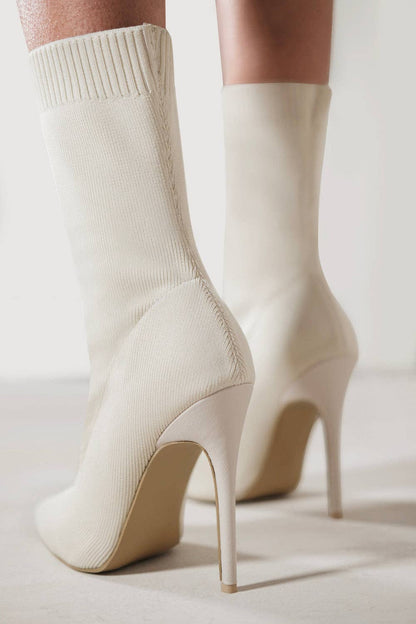 Babe Night|Knitted Sock|High Heel|Boot|Cream