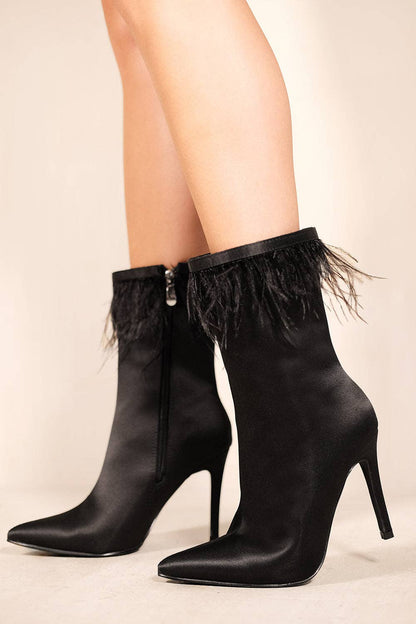 Is It My Turn| High Heel|Feather|Calf Boots