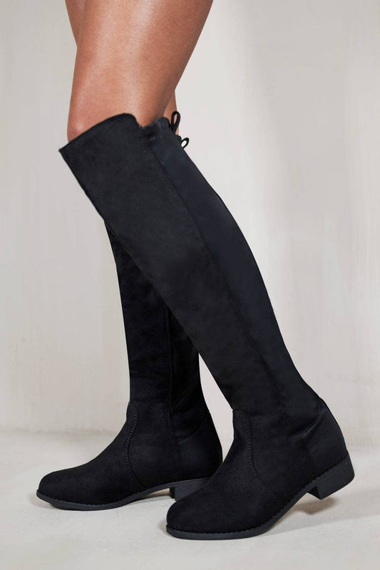 Falling For You|Over the Knee|Pull On| Riding Boots|Black|Faux Suede